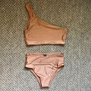 Kittenish Champagne One Shoulder Bikini